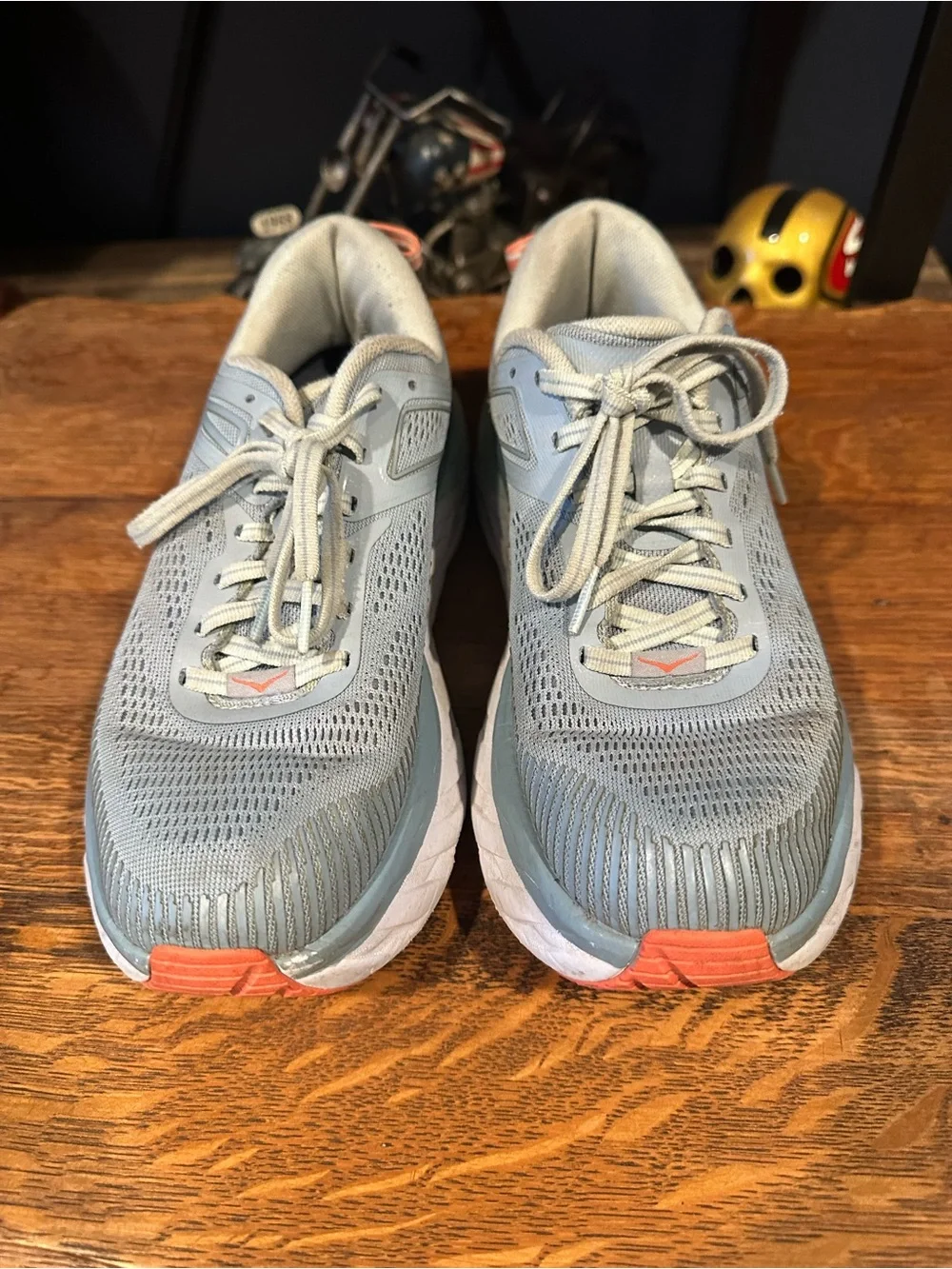 Hoka One One Women's Light Gray and Coral Running Shoes